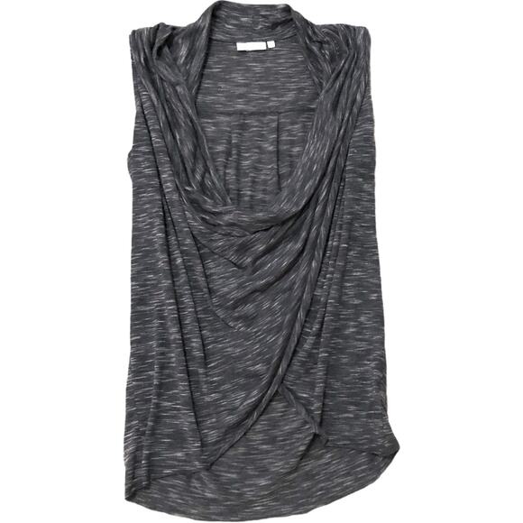 Simply Vera X-SMALL Low Drape Neck Faux Collar Heathered Raw Hem Blouse - Picture 7 of 8